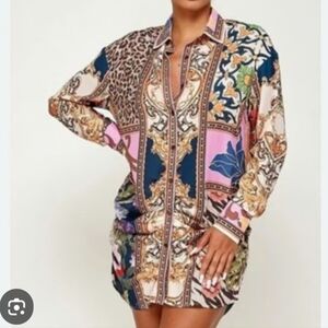 Her Bottari Multi Color Print Shirt Dress Coverup L